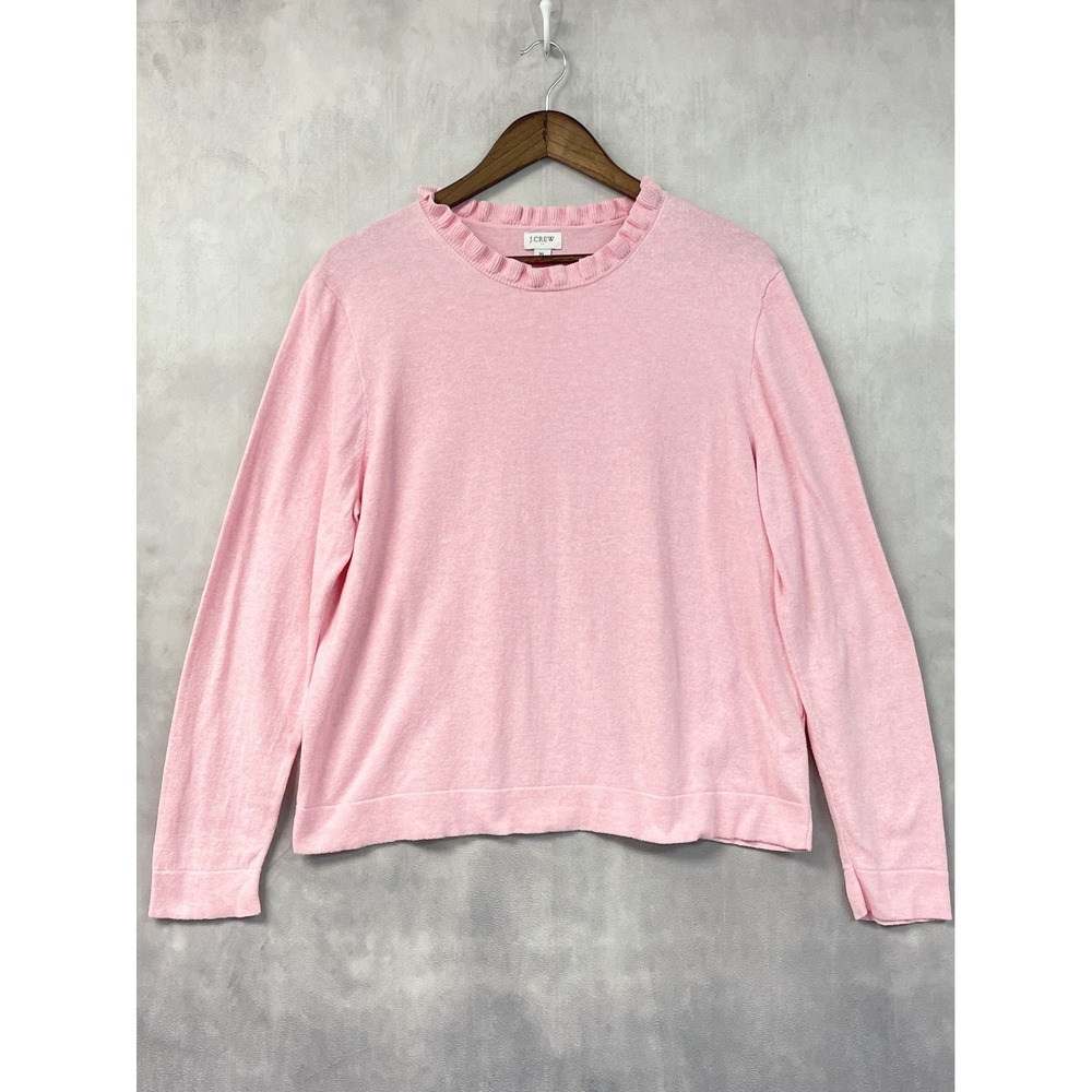 J Crew Womens Cotton Ruffleneck Sweater XL Preppy Coquette Twee Quiet Luxury Top